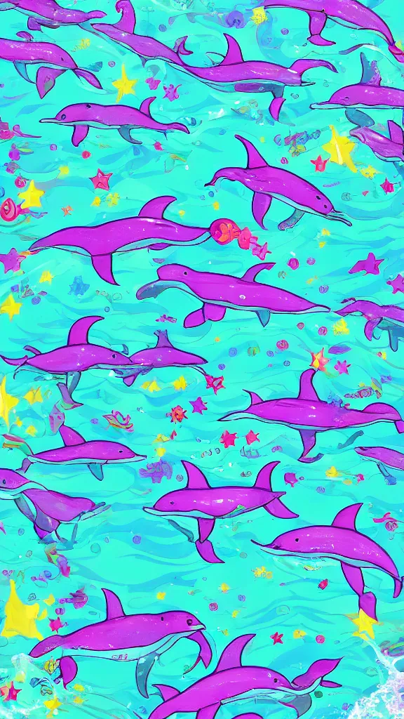 Prompt: y 2 k dolphins, trolls and sparkles, seapunk