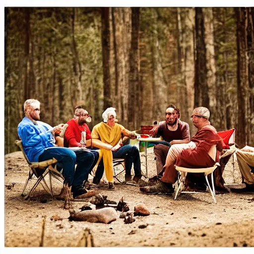 Image similar to a camp of warrior in dessert take a break laugh each other and talk, canon eos c 3 0 0, ƒ 1. 8, 3 5 mm, 8 k, medium - format print