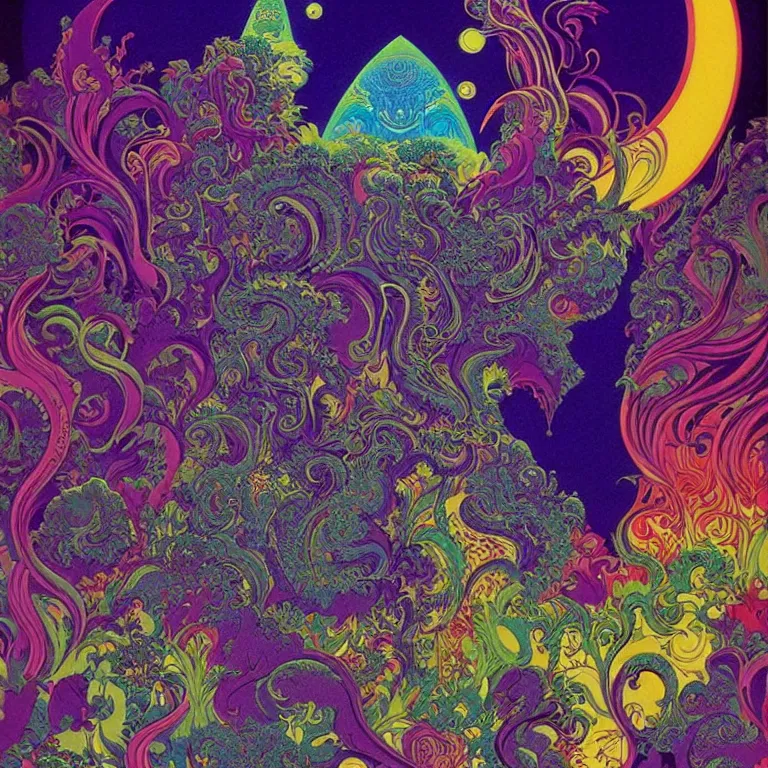 Prompt: psychedelic cat infinite fractal worlds vibrant colors highly detailed cinematic eyvind earle tim white philippe druillet roger dean lisa frank aubrey beardsley