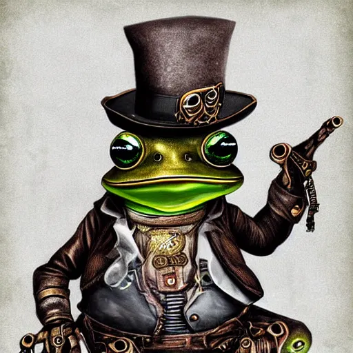 Image similar to steampunk frog the most detailed digital art