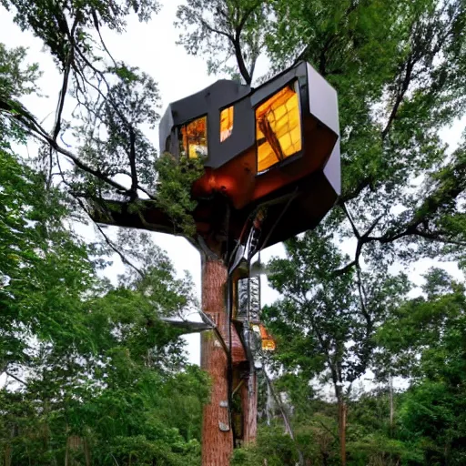 Prompt: a futuristic treehouse