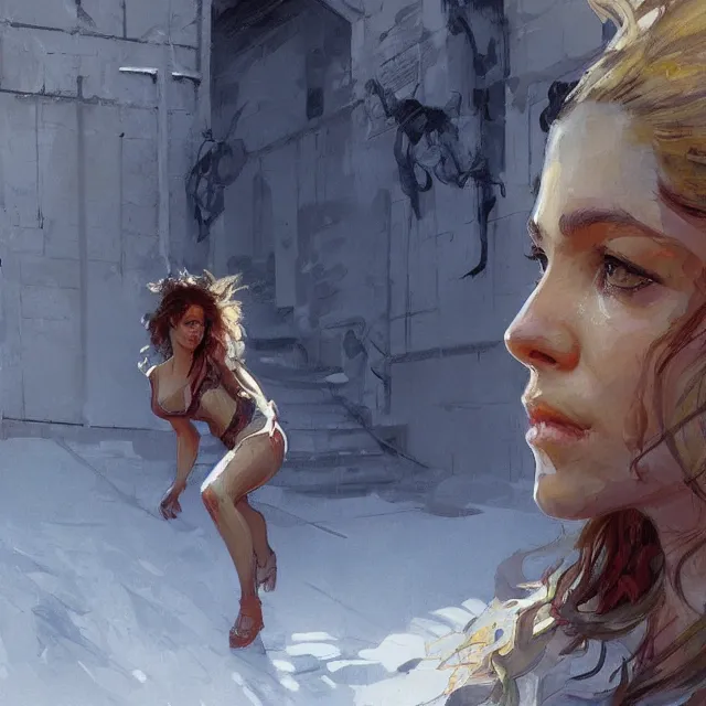 Prompt: shakira escaping prison, portrait, elegant, intricate, digital painting, artstation, concept art, smooth, sharp focus, illustration, art by konstantin korovin and daniel f. gerhartz and john howe