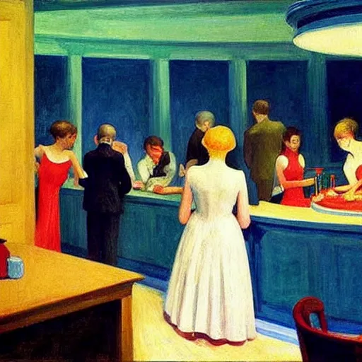 Prompt: having a cool party birthday party, painting by edward hopper, highly detailed