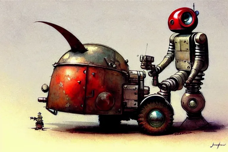 Image similar to adventurer ( ( ( ( ( 1 9 5 0 s retro future robot android fat rat wagon robot. muted colors. ) ) ) ) ) by jean baptiste monge!!!!!!!!!!!!!!!!!!!!!!!!! chrome red