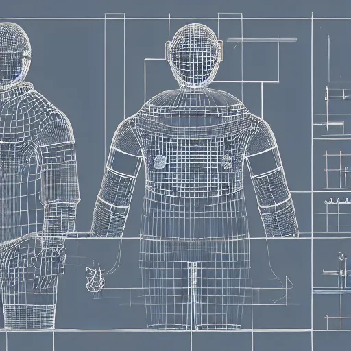 Prompt: Robot Elon Musk schematics, blueprints, 3d wireframe