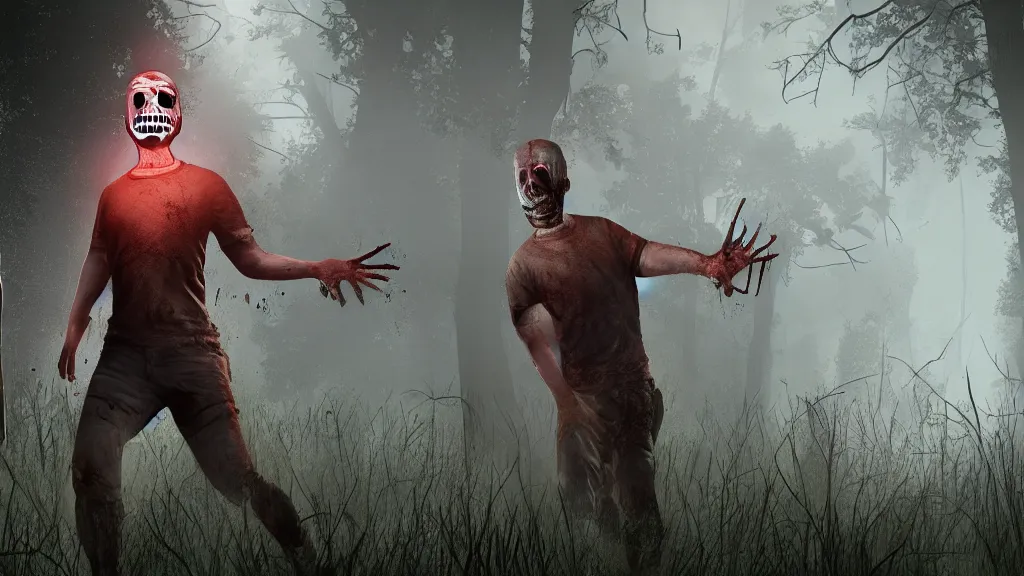 Prompt: Screenshot Mark Zuckerberg as a survivor in Dead By Daylight