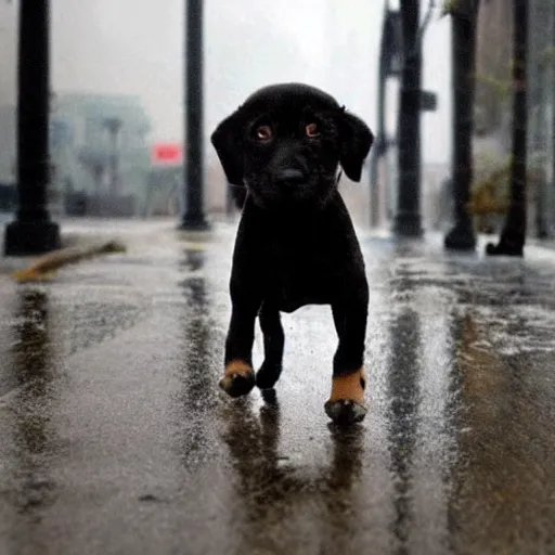Image similar to A puppy walking in the rain in a GTA IV style