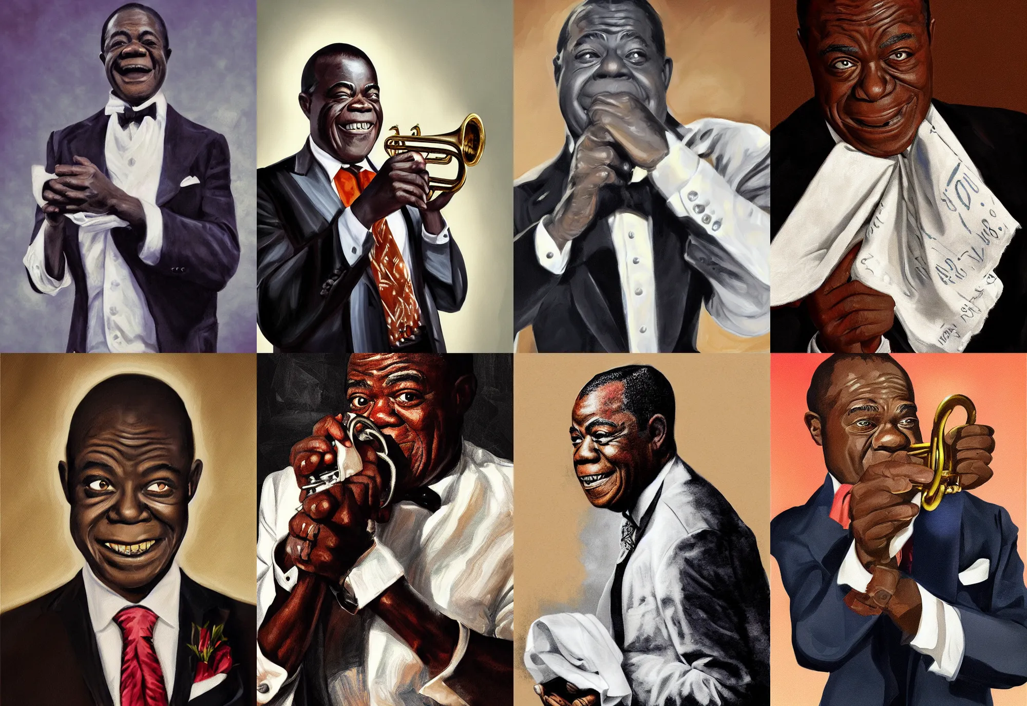 Image similar to a portrait of louis armstrong holding a white handkerchief, by julia condon, dramatic lighting, highly detailed digital painting