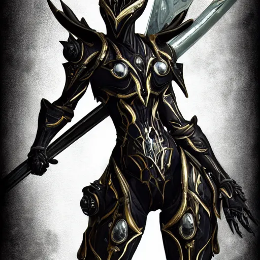 Image similar to highly detailed exquisite fanart, of a beautiful female warframe, but as an anthropomorphic robot dragon, matte black metal armor with white accents, close-up shot, a katana-like sword resting on her hip, epic cinematic shot, sharp claws for hands, professional digital art, high end digital art, singular, realistic, captura, DeviantArt, artstation, Furaffinity, 8k HD render