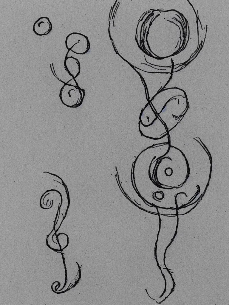 Prompt: a sketch of an acorn that turns into a tree in the shape of a treble clef with a gradient line in the middle, single line drawing