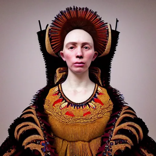 Image similar to Colour Caravaggio style full body portrait Photography of Highly detailed beautiful Woman wearing detailed Ukrainian folk costume designed by Taras Shevchenko with 1000 years perfect face wearing highly detailed retrofuturistic VR headset designed by Josan Gonzalez. Many details In style of Josan Gonzalez and Mike Winkelmann and andgreg rutkowski and alphonse muchaand and Caspar David Friedrich and Stephen Hickman and James Gurney and Hiromasa Ogura. Rendered in Blender and Octane Render volumetric natural light