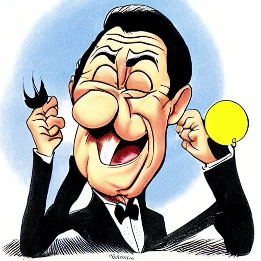 Image similar to cartoon caricature of scowling robert deniro holding a smiley face balloon by bill ward and hirschfeld