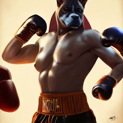 Image similar to anthro anubis as a boxer in a boxing ring, strong spotlights, trending on artstation, smooth and sharp focus, elegant detail, illustration, digital painting, art by artgerm and wlop