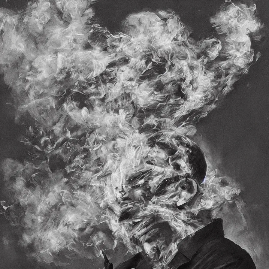 Image similar to artwork about a man's head bursting into smoke.