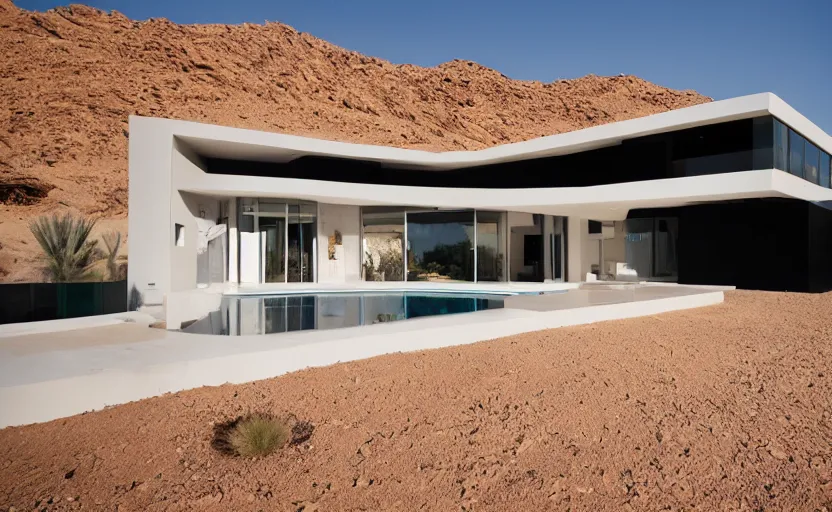Image similar to modern house in the middle of desert, professional photography