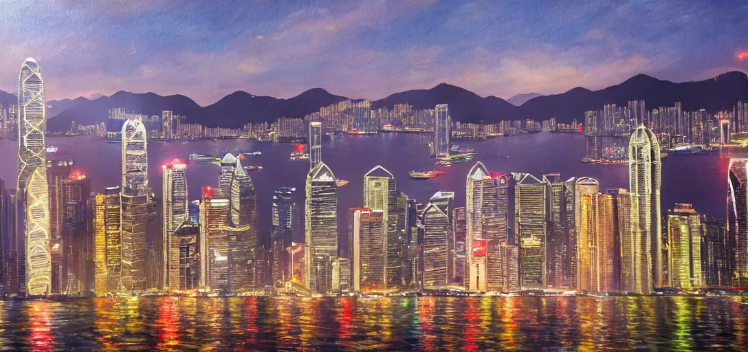 Image similar to Romantic painting of the Hong Kong Skyline
