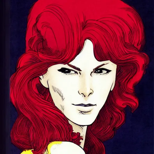 Prompt: portrait of jean grey, a beautiful woman in her 3 0 s, with red hair and green eyes, detailed face, beautiful face, delicate features, smooth, sharp focus, graphic novel, art by ralph bakshi, dave sim, frank quitely, moebius, jeff smith,