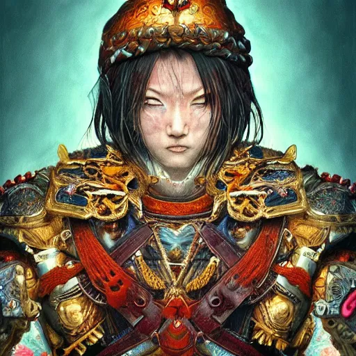 Prompt: hyperrealistic photography of holy warrior in the style of Jin Kagetsu, James Jean and wlop, highly detailed, sharp focus, rich deep colors, intricate concept art, digital painting, ambient lighting, 4k, artstation