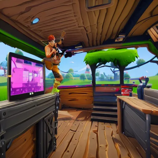 Prompt: Fortnite Battle Bus, Chikfila Style