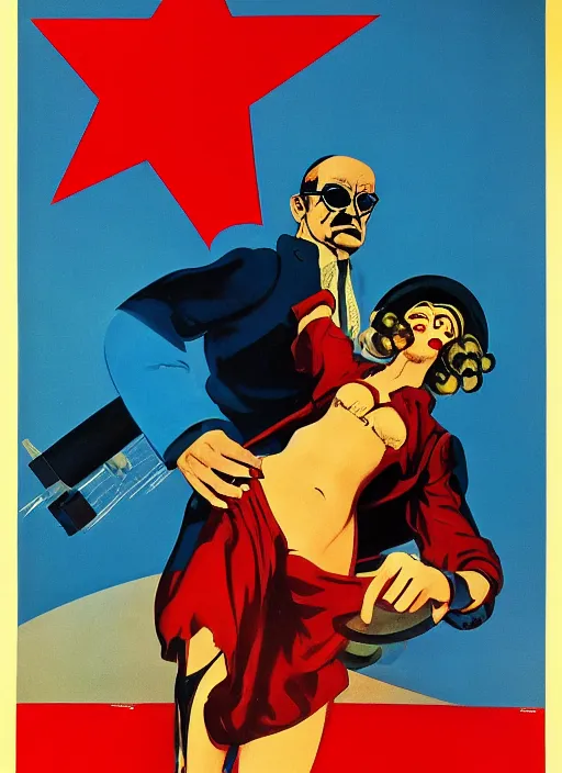 Prompt: soviet propaganda poster. cyberpunk spy. portrait by jean giraud and anton otto fischer and john philip falter and will eisner and gil elvgren