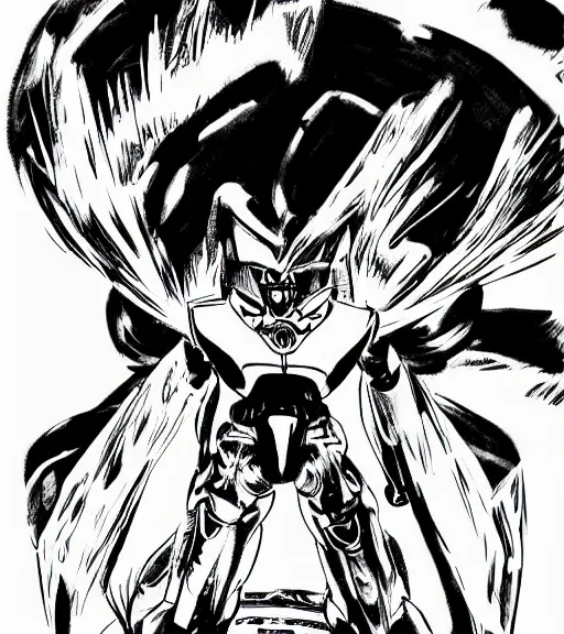 Image similar to go nagai ishikawa ken style manga super robot portrait detailed ink drawing hd key visual official media with touch of frank Miller Alex Ross ito junji giger style