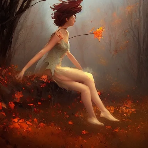 Prompt: beautiful autumn fairy by greg rutkowski, fantasy, realism, trending on artstation