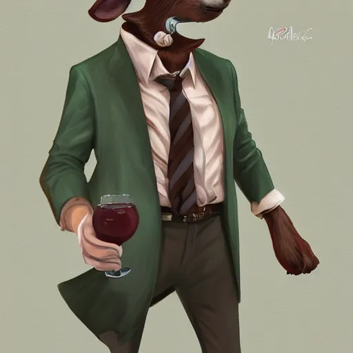 Image similar to award winning character art commission of an anthro furry humanoid goat smoking a cigar, three piece suit, character concept design, painting, detailed, vivid, trending on artstation