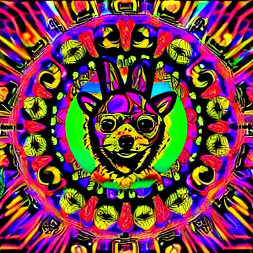 Image similar to Dogecoin psychedelic art generated by AI