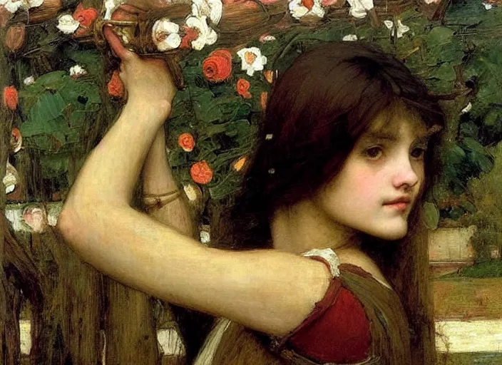 Image similar to a masterpiece painting by john william waterhouse