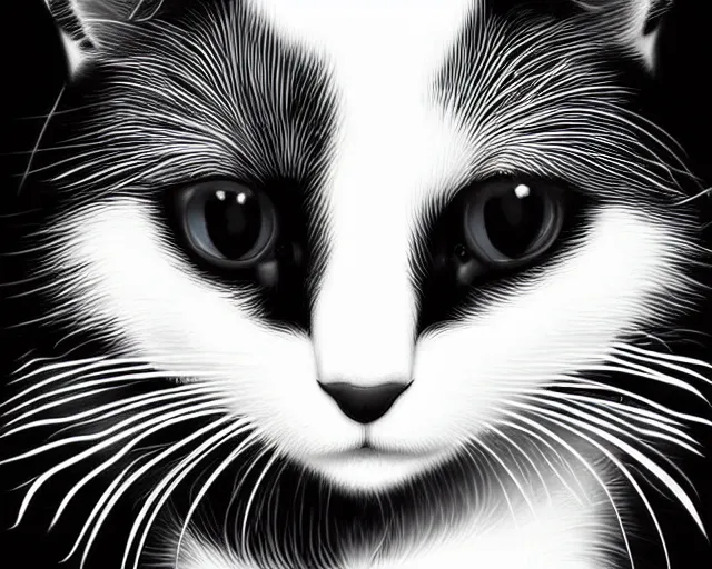 Image similar to black and white cat, a simple vector based illustration, by ross tran, artgerm