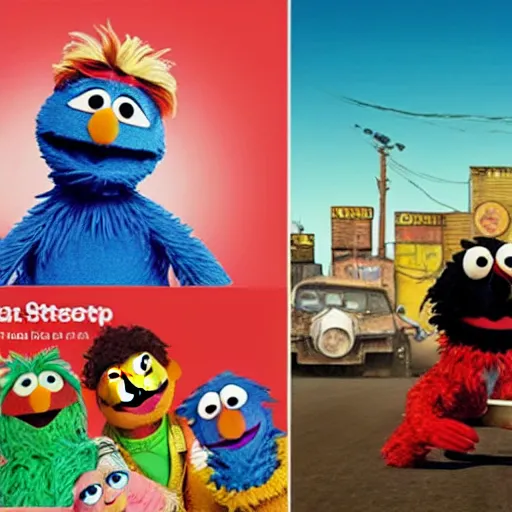 Prompt: sesame street in mad max