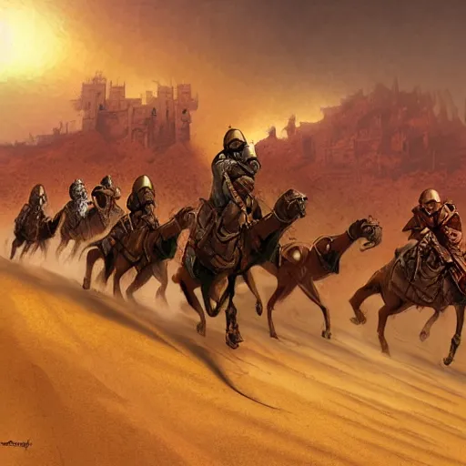 Image similar to crusaders charging across the desert sand by marc simonetti,