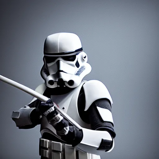 Image similar to a realistic photography of a samurai storm trooper, studio lighting