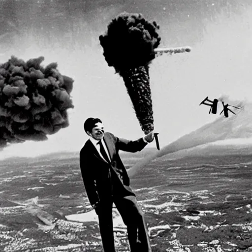 Image similar to Archival photo of Mr Bean launching the atomic bomb