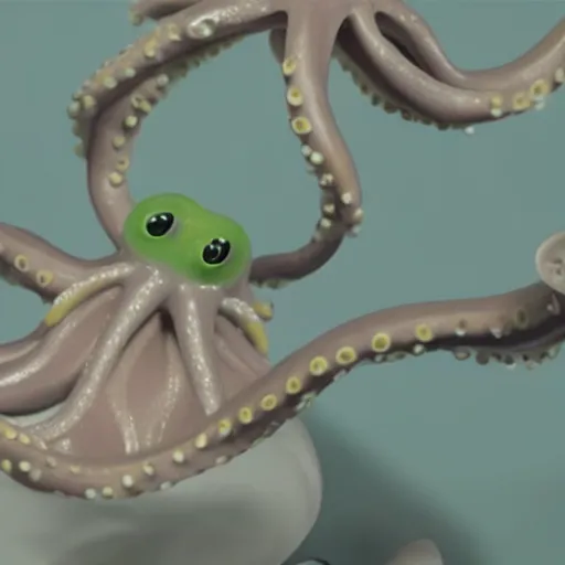 Prompt: claymation animation still of a octopus, beautiful ambient light