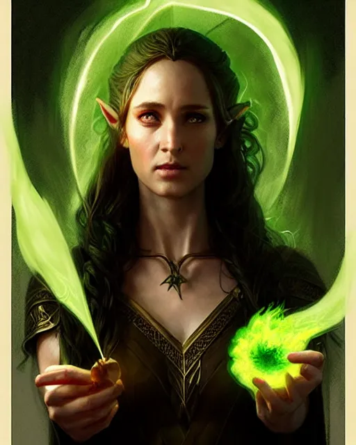 Prompt: a female elvish sorceress casting a green fireball | | pencil sketch, realistic shaded, fine details, realistic shaded lighting poster by greg rutkowski, magali villeneuve, artgerm, jeremy lipkin and michael garmash and rob rey