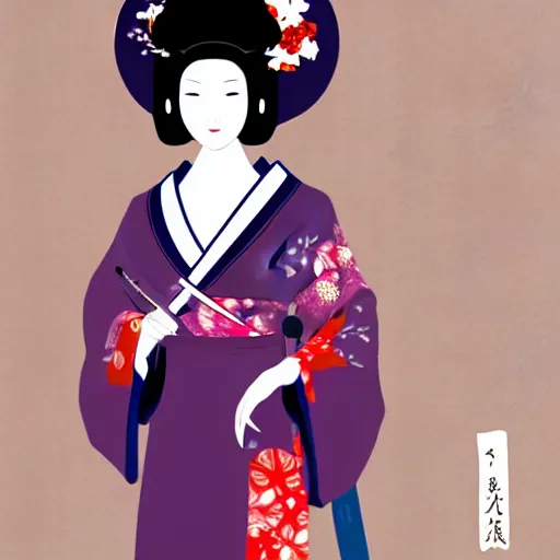 Image similar to beautiful japanese geisha wielding a fan as her blade, digital art