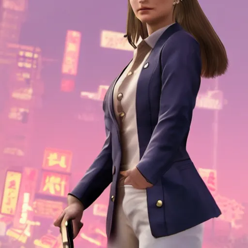 Image similar to natalie portman in yakuza 0, character render, full body shot, highly detailed, in game render