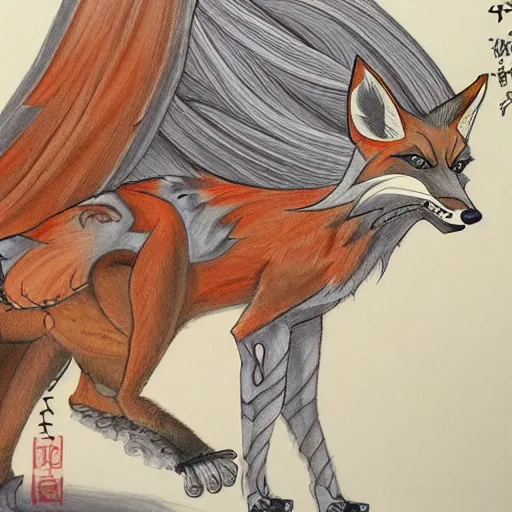 Image similar to an extremely detailed and coherent artwork showing a chimera half-fox and half-turkey, in anime style, by Makoto Shinai