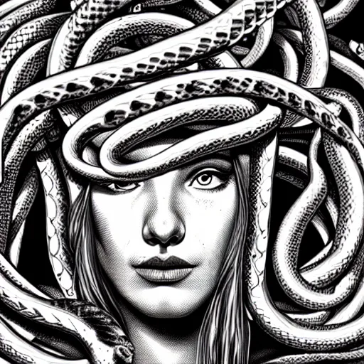 Prompt: medusa with bratwurst instead of snakes, bratwurst hair, photorealistic, illustration, intricate details, masterpiece