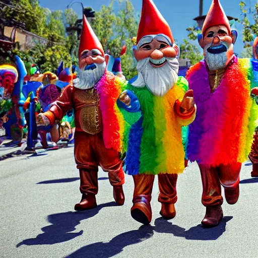 Image similar to the pride gay parade of gnomes in Dushanbe, super detailed high resolution cinematic scene