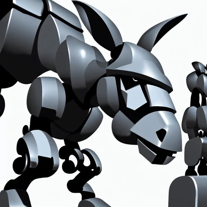 Prompt: evil robotic donkey is heroically looking into the camera blurry background 2 d digital vector art highly realistic highly detailed medium shot low angle