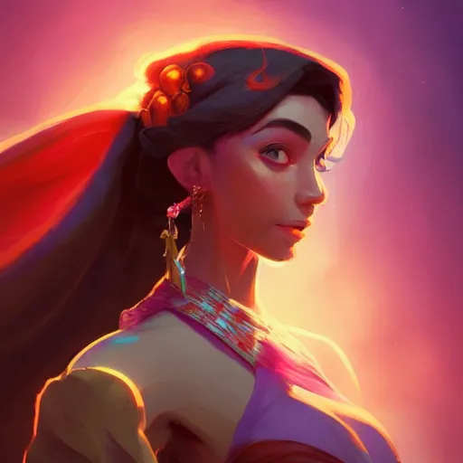 Image similar to portrait of a beautiful woman, maya ali mage, gloomhaven, dynamic lighting, gaudy colors, octane render aesthetic, matte painting concept art, official fanart behance hd artstation by jesper ejsing, by rhads and makoto shinkai and lois van baarle and ilya kuvshinov and rossdraws