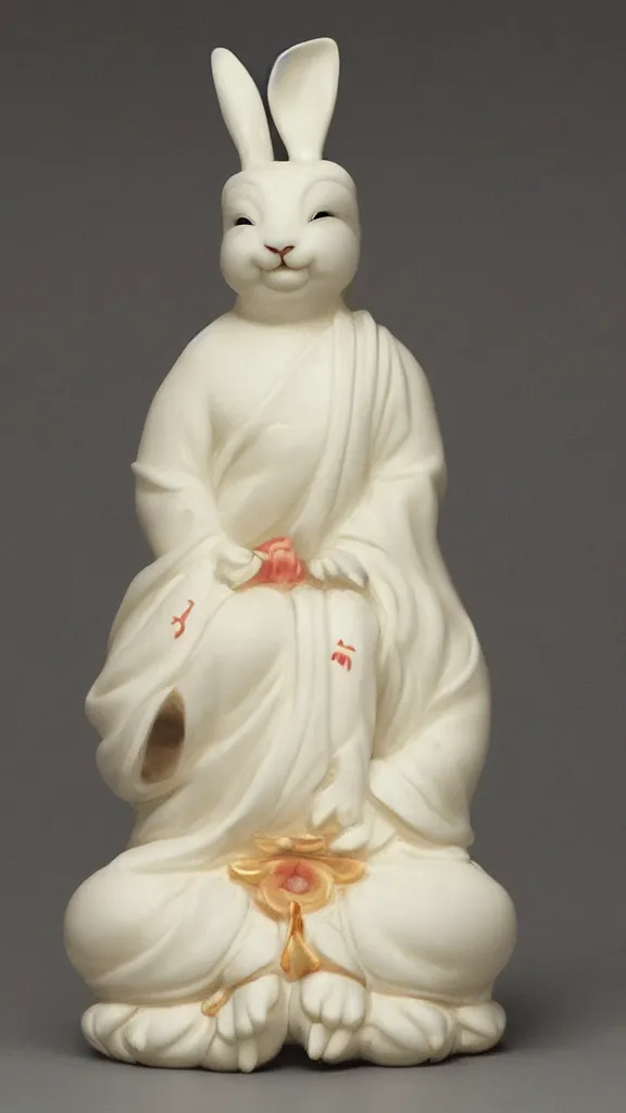 Image similar to a porcelain buddhism rabbit statue with a kiseru painted by john singer sargent