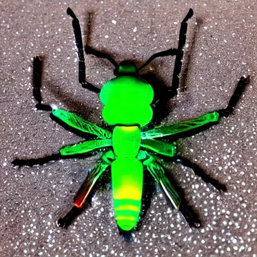 Prompt: insect made out of glowing metal