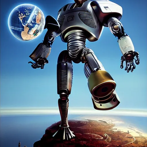 Prompt: atlas holding the world as an i robot by mario feng and john berkey, ray tracing, master shot, octane render, 8 k, ultra hd, perfect light