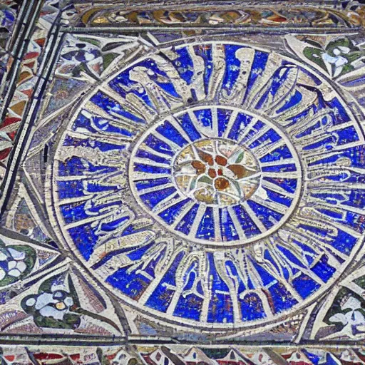 Image similar to detailed, intricate, roman mosaic of penrose tiles on the floor of notre dame cathedral