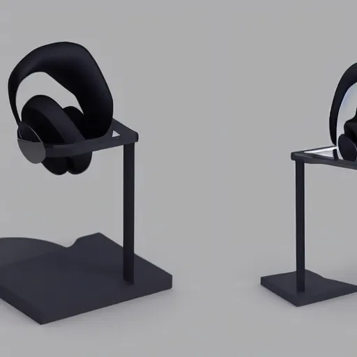 Image similar to headphone stand, futuristic, techno, cyberpunk, product design, 3 d render, 3 d concept, isometric design, fun, swag, cute