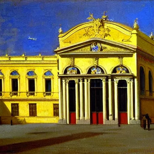 Prompt: vienna state opera house, outside, exterior, external, outdoor, oil painting by johannes vermeer
