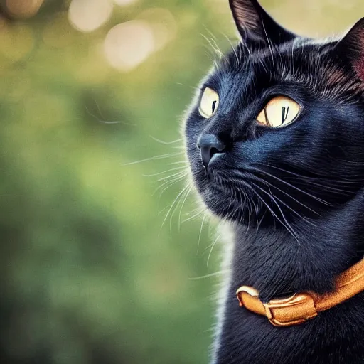 Image similar to an Hyper detailed black cat in a beautiful background